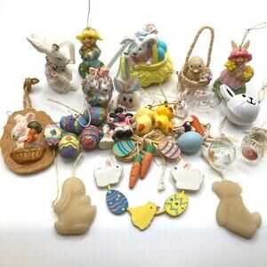 26 Easter / Spring Ornaments -Eggs, bunnies, etc. Varying materials - Pre-owned
